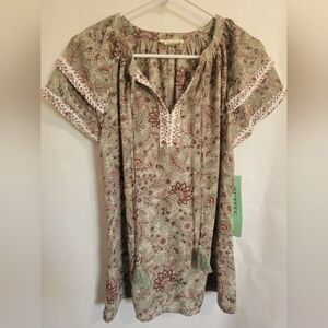 Indigo Rose Top Petite Large PL Peasant Bohemian Style Floral NWT